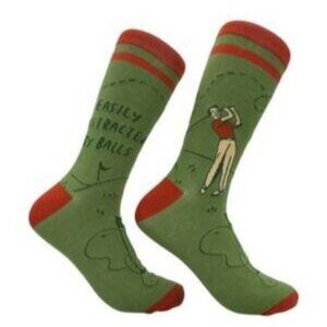 Crazy Dog Socks Easily Distracted By Balls Mens Size 10-13 Golf Fun Gift